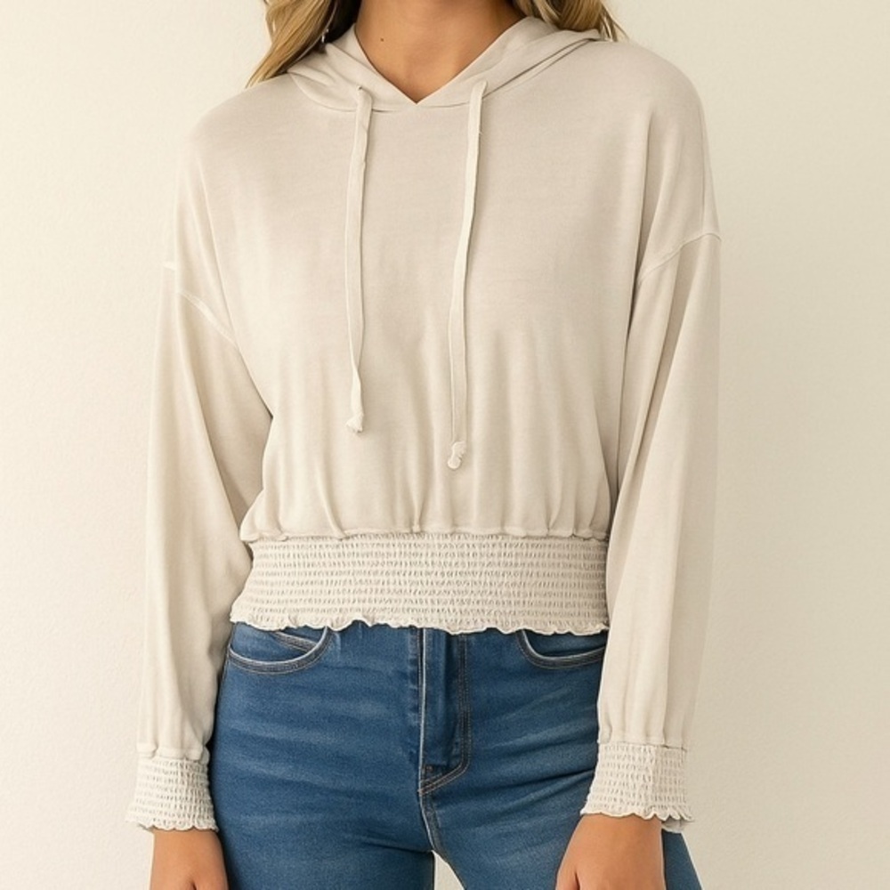 Electric & rose cream smocked trim hoodie